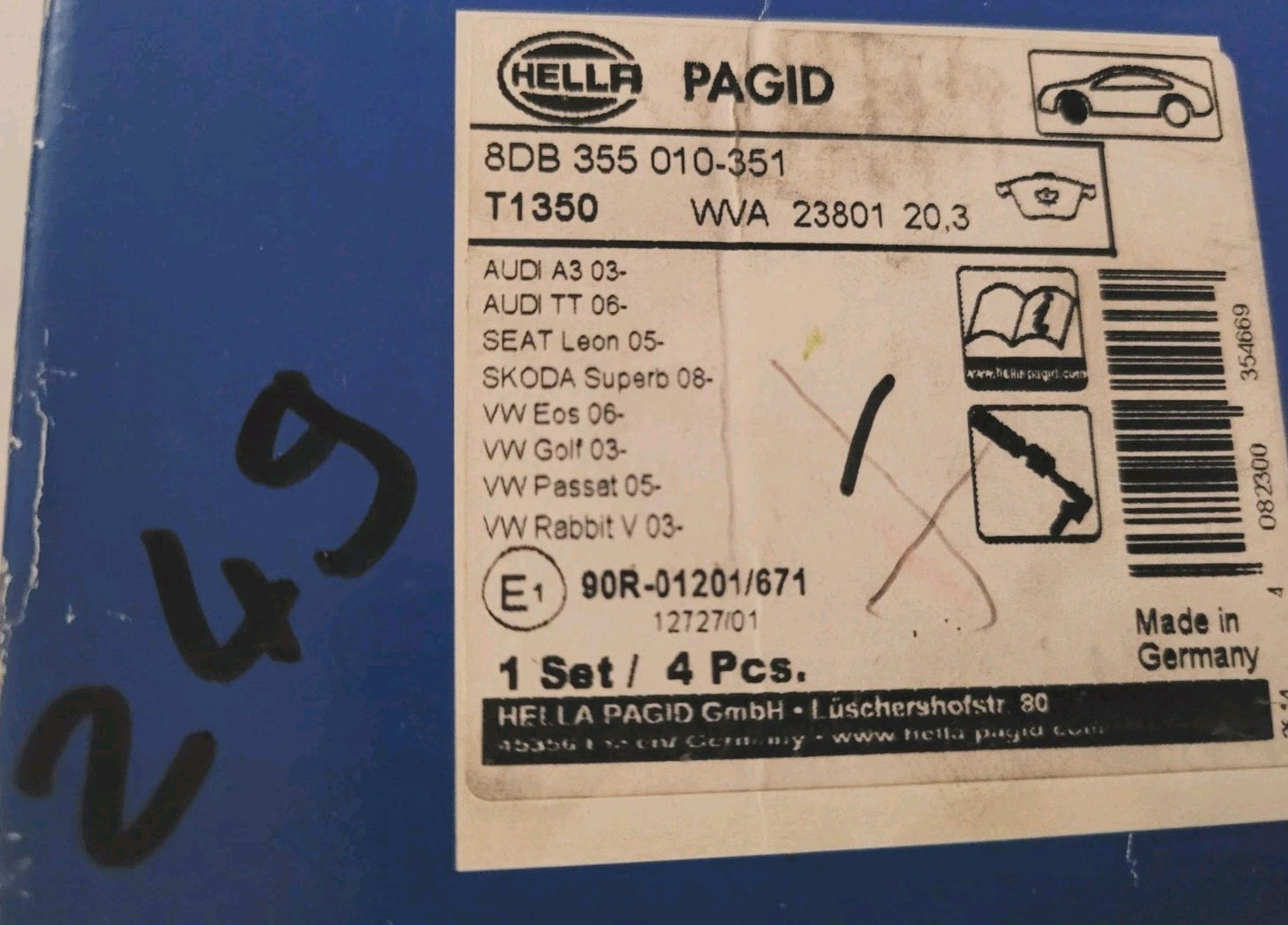 Jeu Plaquettes NEUF Audi A3 TT Volkswagen Golf WVA23801 4019722271403 (#AUT249)