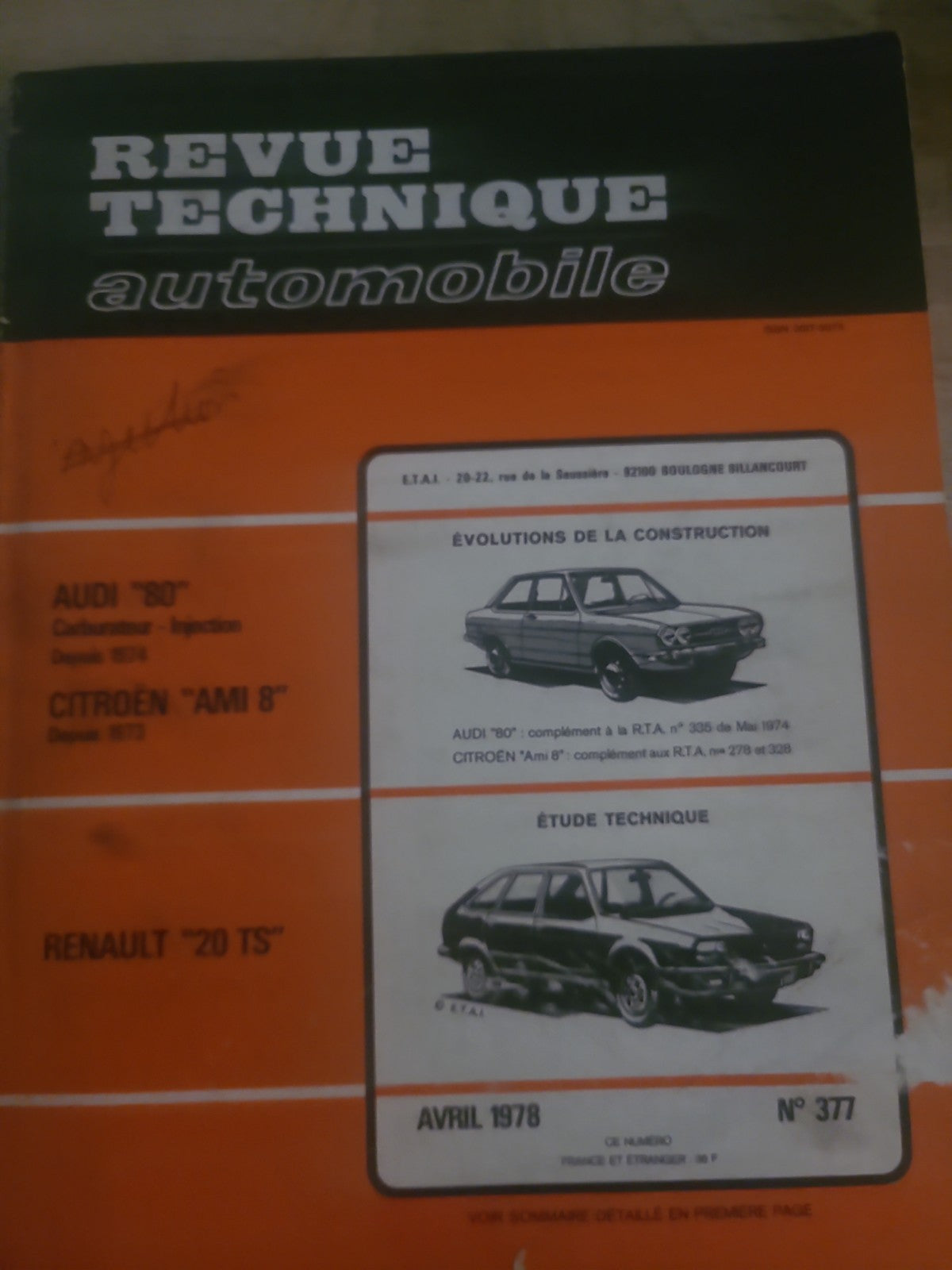 RTA Revue Technique Automobile Renault 20 TS Livre Ancien 1978 (Liv242)