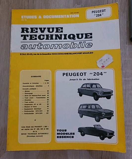 Revue Technique PEUGEOT 204 RTA de 123 pages (Liv27)