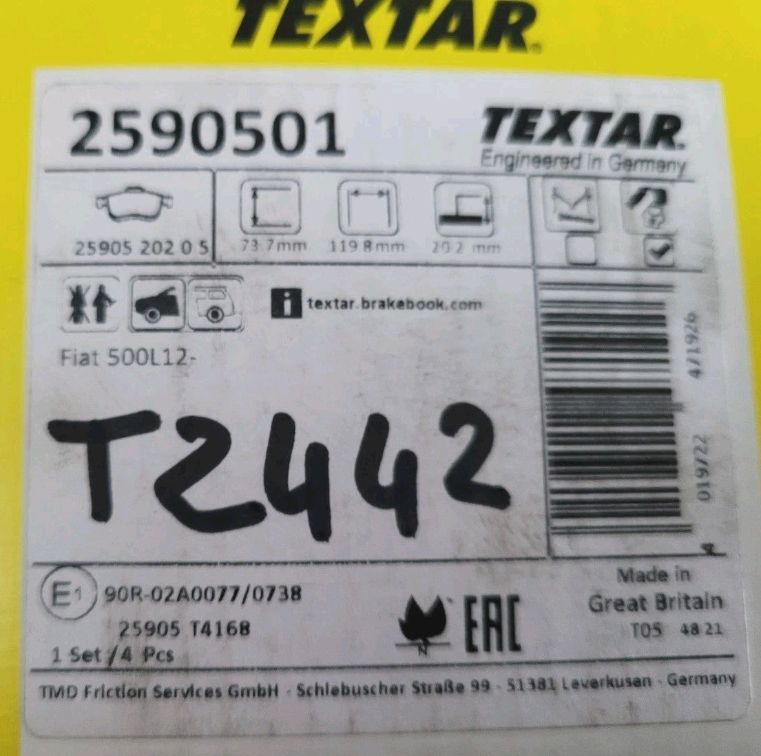 Jeu De Plaquettes Textar Fiat 500L  2590501 (#AUT110)