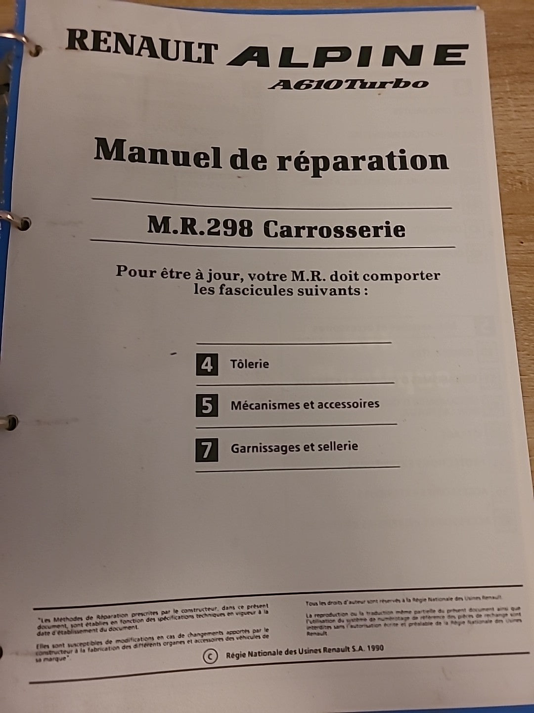 Classeur Collector MR298 ALPINE A 610 TURBO RENAULT 60 008 864 (Liv111)