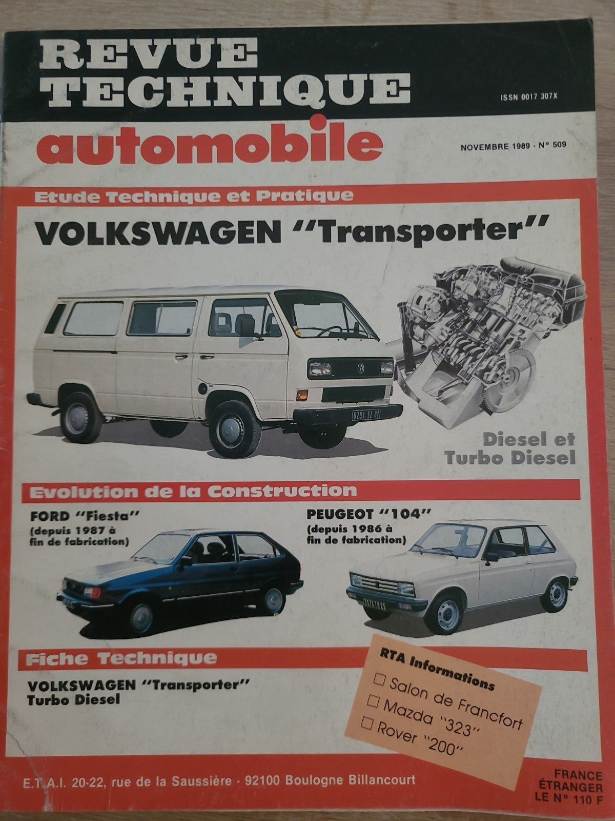 RTA Revue Technique Automobile Volkswagen Transporter Diesel 1989 (Liv220)