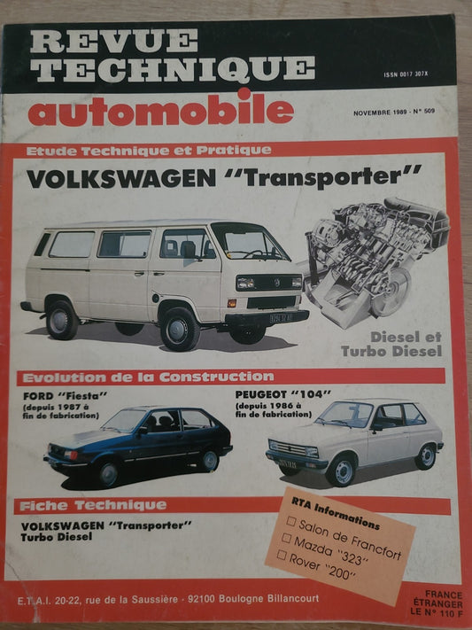 RTA Revue Technique Automobile Volkswagen Transporter Diesel 1989 (Liv220)
