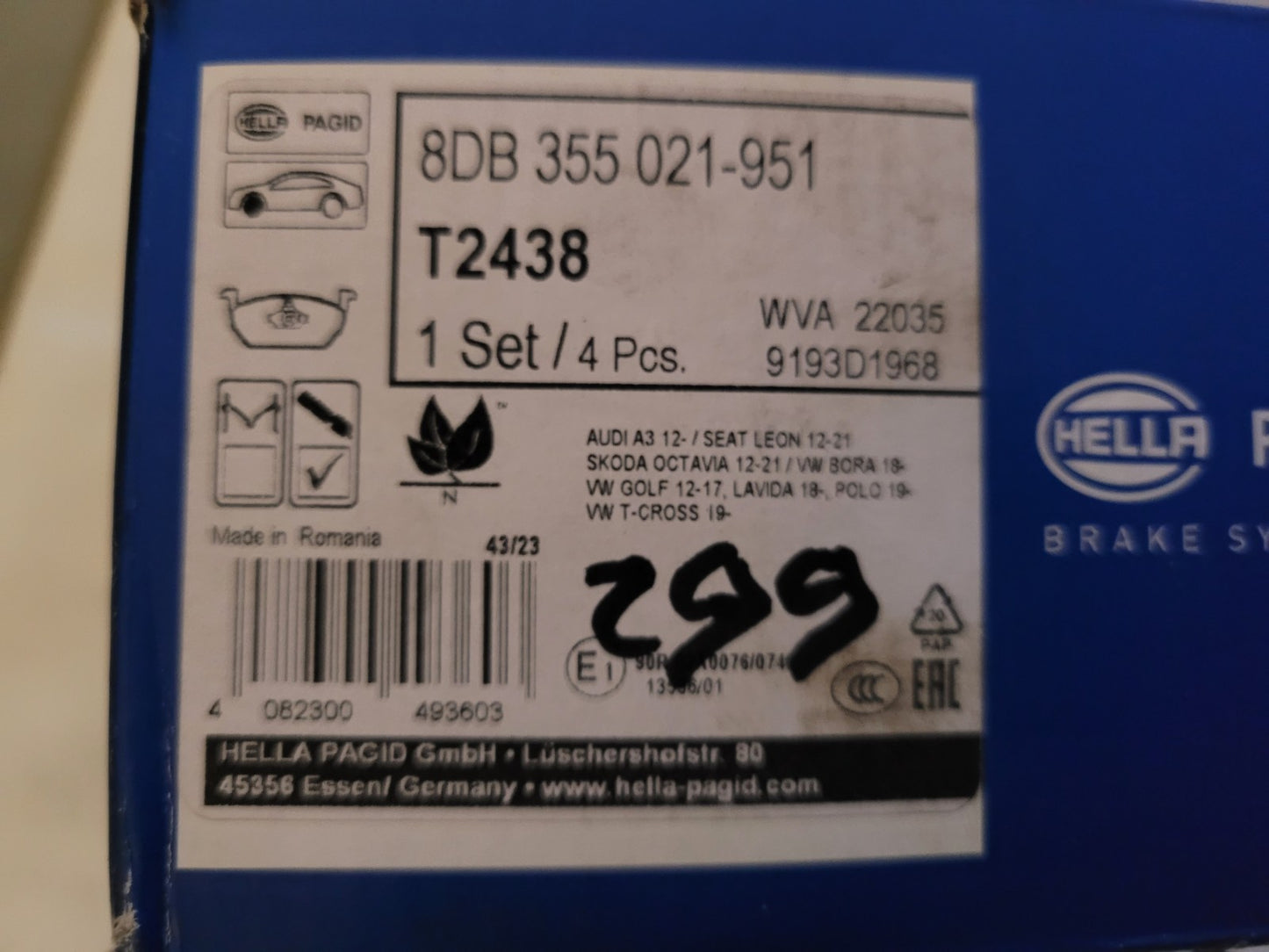 Jeu Plaquettes Av NEUF Citroën Peugeot Fiat 4082300493559 (#AUT299)