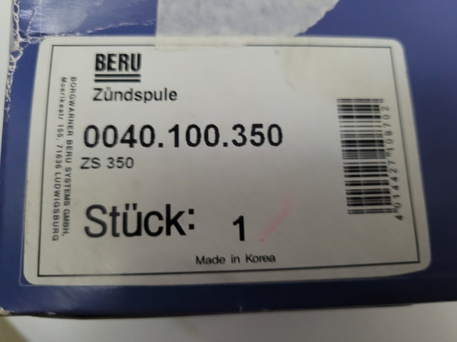 Bobine d'allumage ZS350 Beru Ford Mazda Volvo Jakoparts: 19020059 (#AUT125)