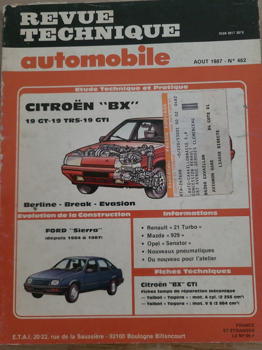 RTA Revue Technique Automobile Citroën BX GTi GT 1987 (Liv216)