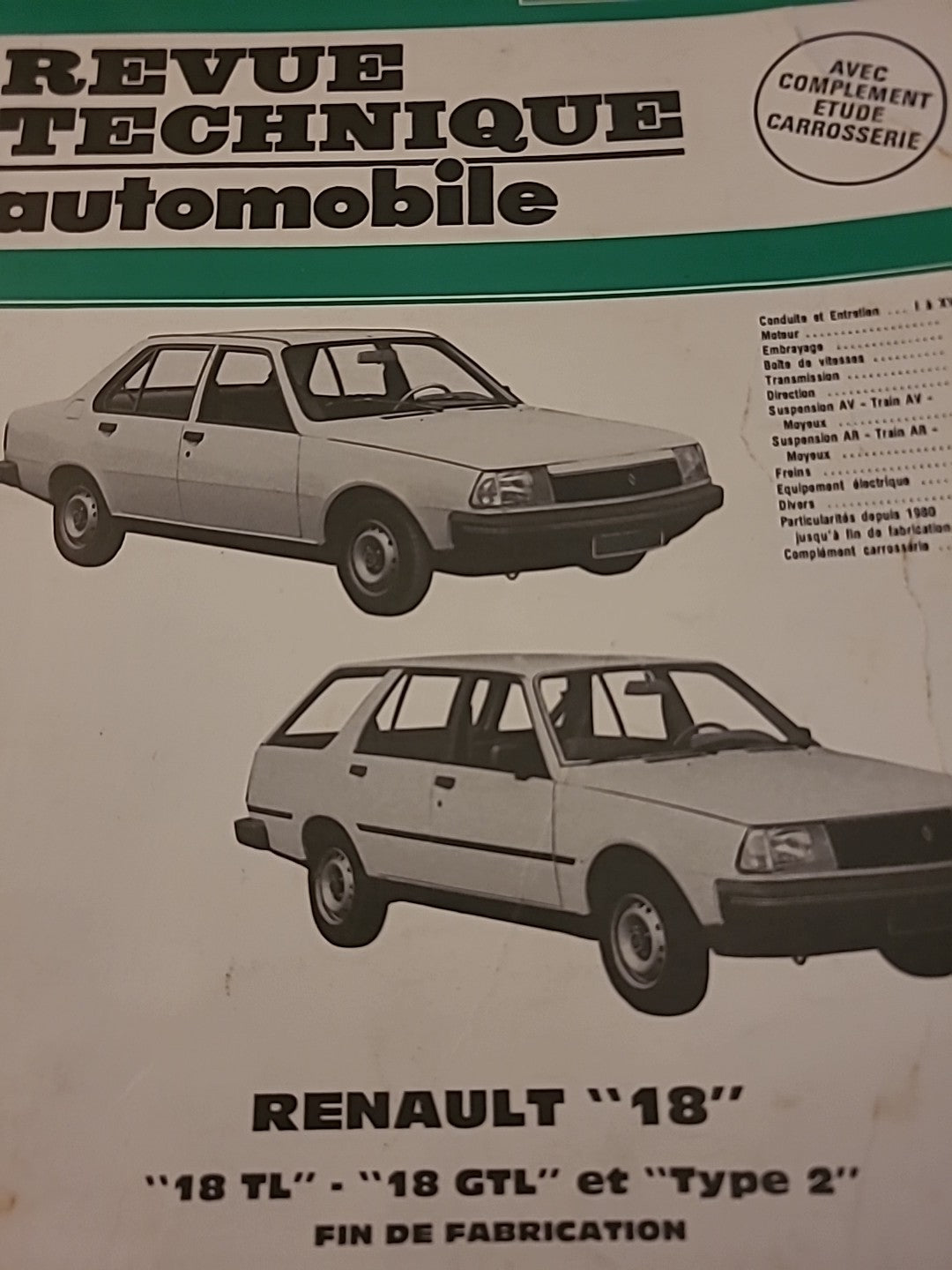 Revue Technique RENAULT 18 1397cc RTA de 106 pages (Liv74)
