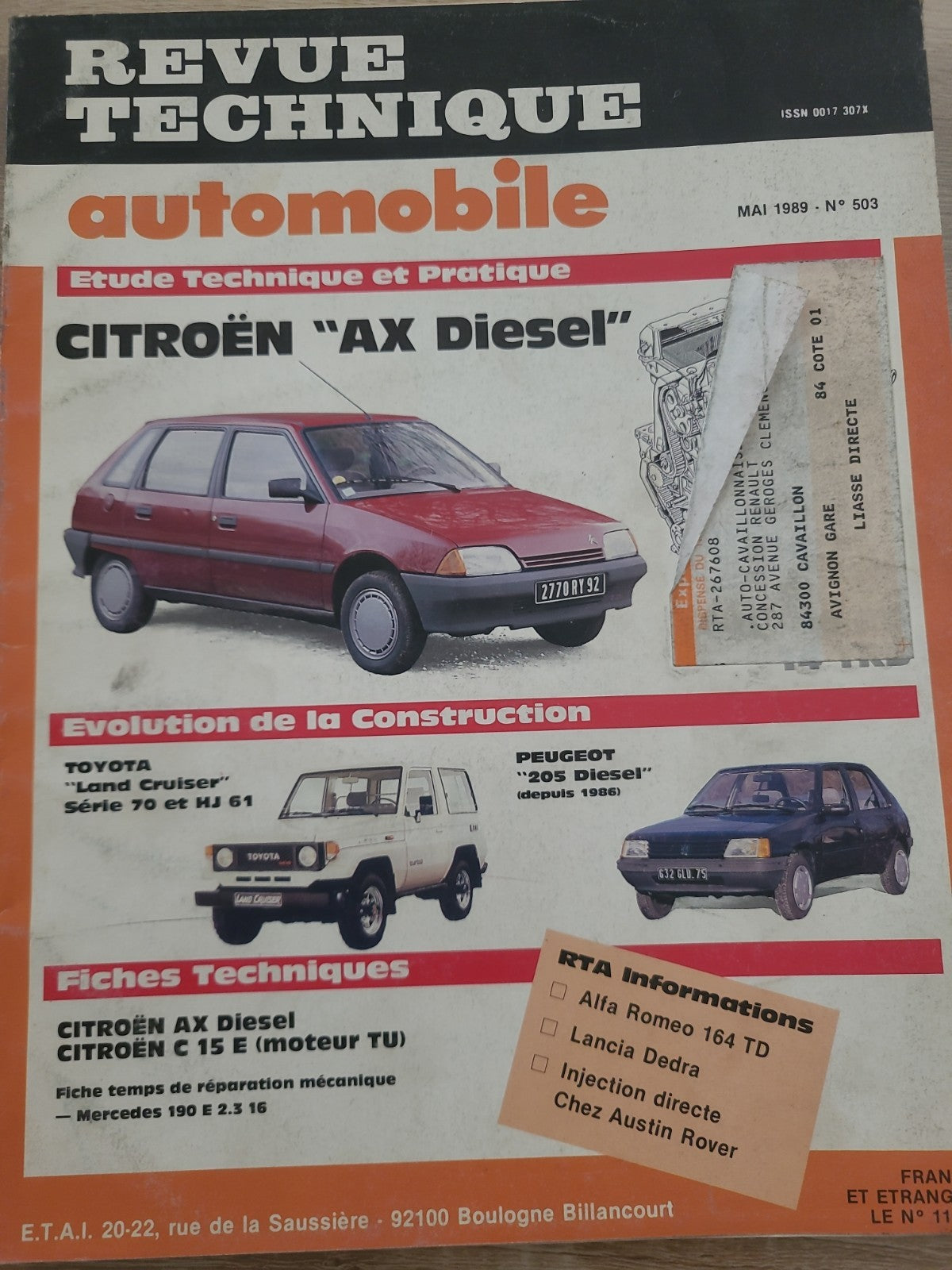 RTA Revue Technique Automobile Citroën AX Diesel 1989 (Liv184)