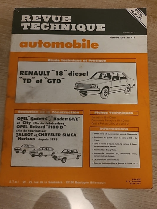 Revue Technique Auto Renault 18 Diesel TD GTD RTA de 168 pages (Liv99)