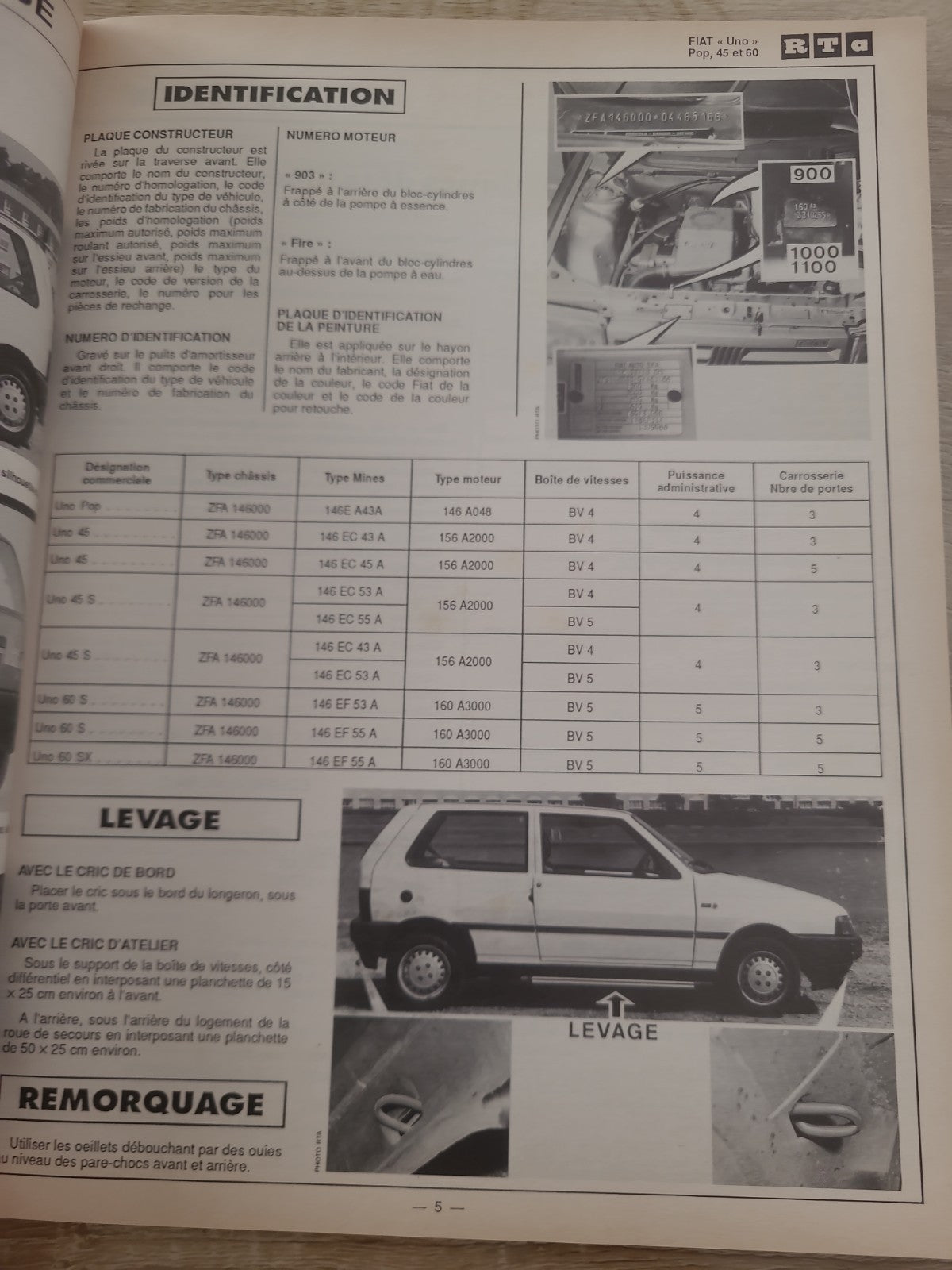 RTA Revue Technique Automobile Fiat Uno Essence 1990 (Liv195)