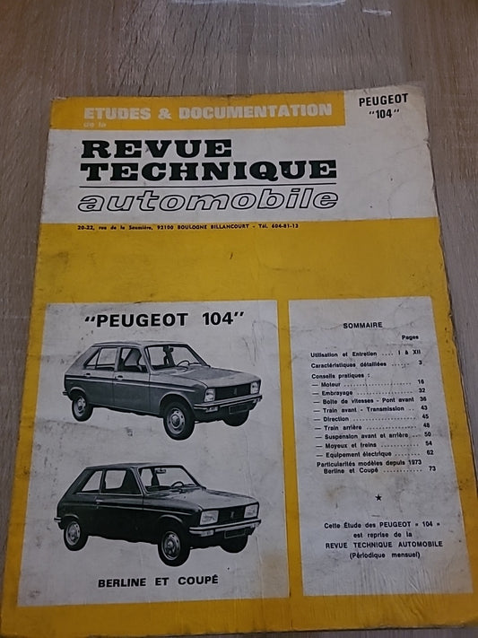 Revue Technique PEUGEOT 104 RTA de 78 pages (Liv65)