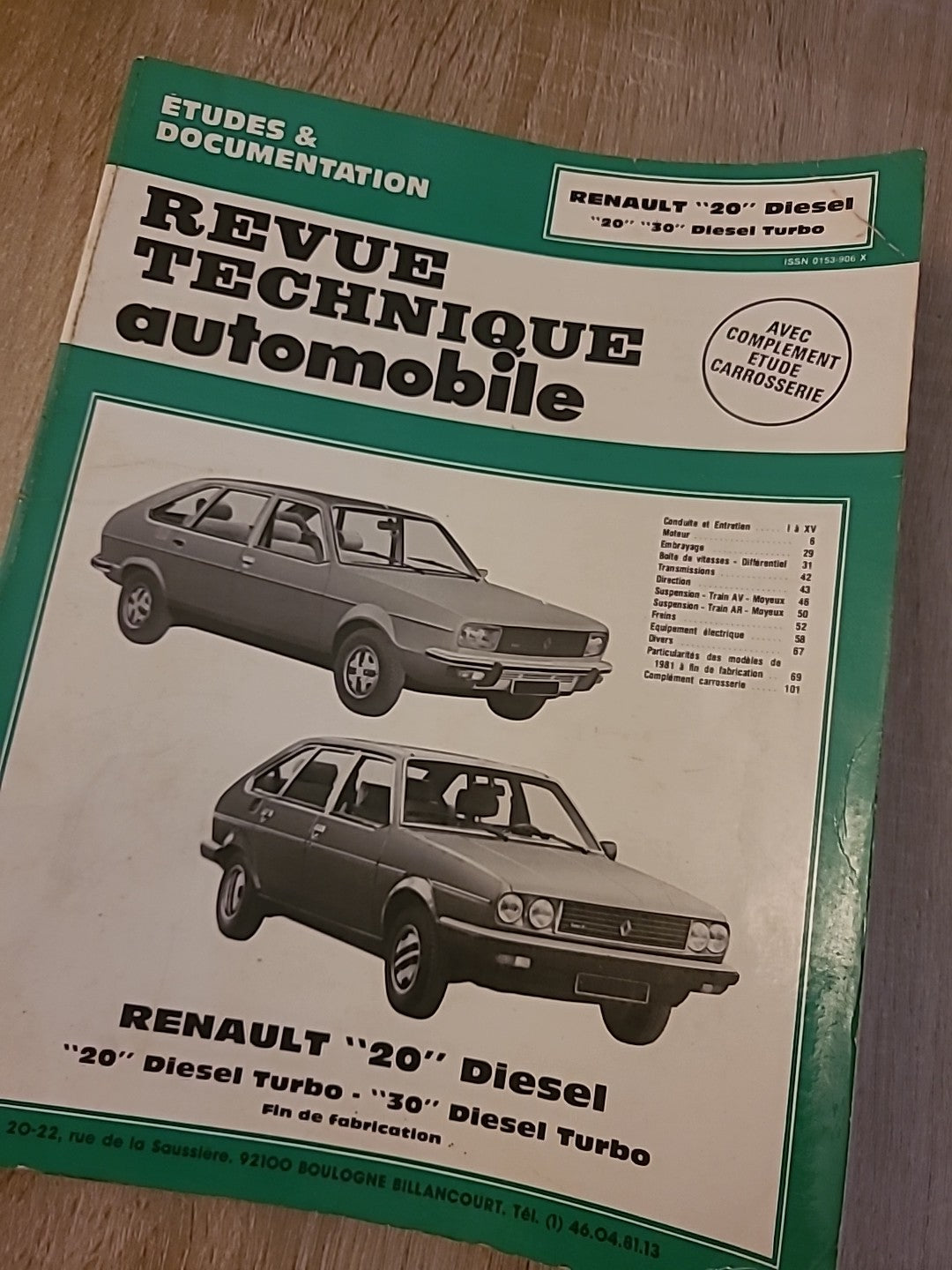 Revue Technique RENAULT 20 Diesel Turbo D  RTA de 108 pages (Liv70)