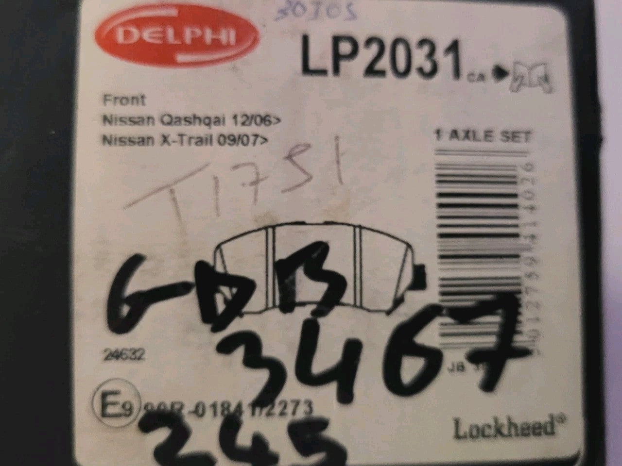 Jeu Plaquettes NEUF Nissan Quashqai X Trail LP2031 5012759414026 (#AUT245)