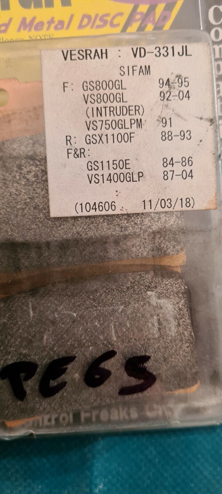 Plaquettes gs 800 gsx 1100... voir fiche détail sur photo 2 (code PE65)