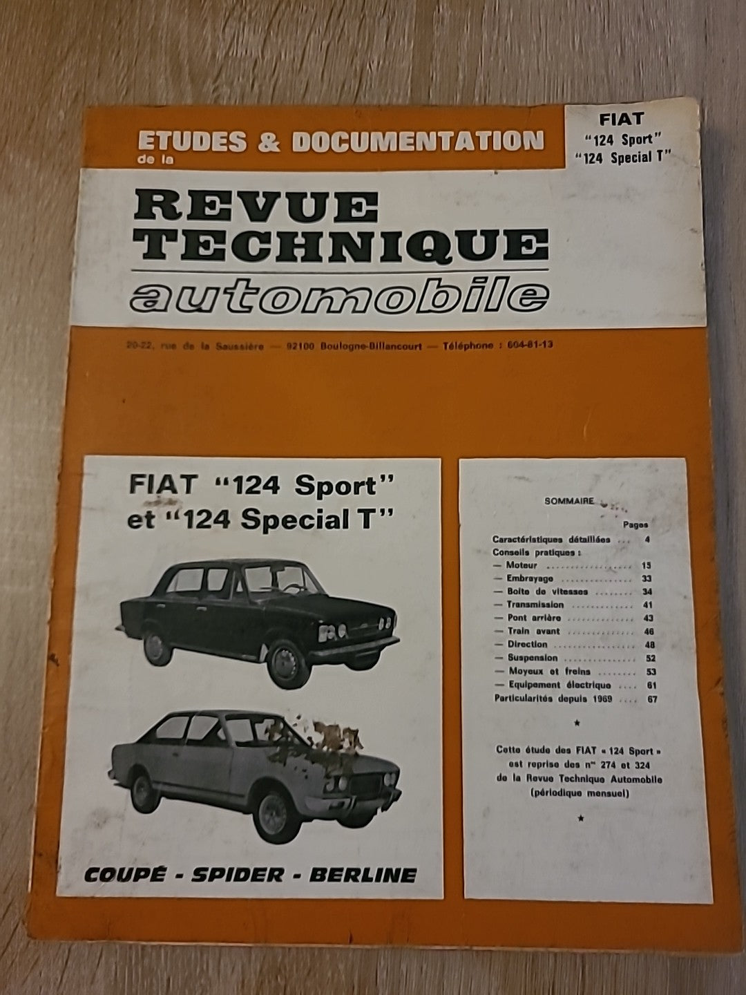 Revue Technique Auto FIAT 124 Sport Special T  RTA de 85 pages (Liv79)