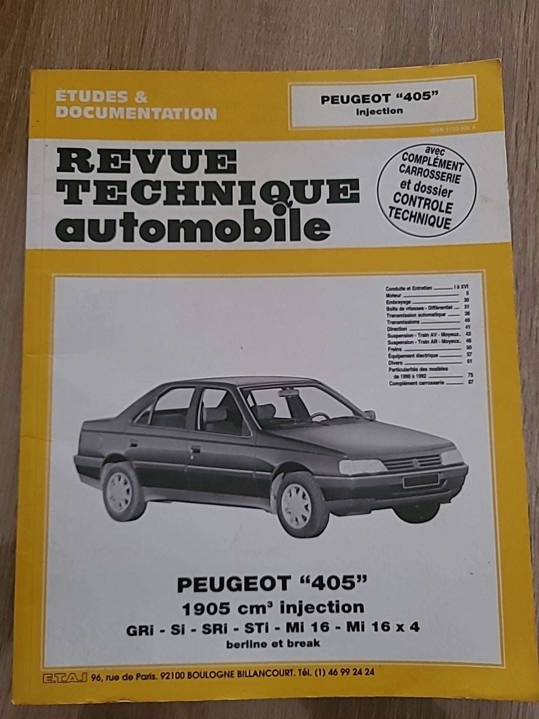 Revue Technique PEUGEOT 405 INJECTION MI16 ... RTA de 94 pages (Liv39)