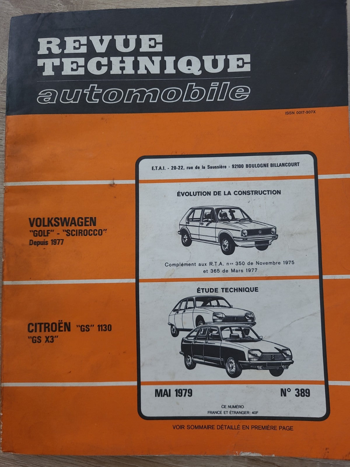RTA Revue Technique Automobile Volkswagen Golf Scirocco Citroën GS 1979 (Liv174)