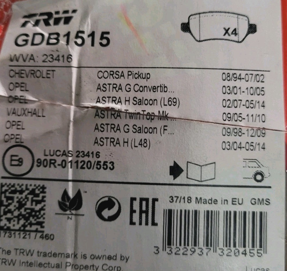 Jeu De Plaquettes TRW Opel Chevrolet GDB1515 (#AUT120)