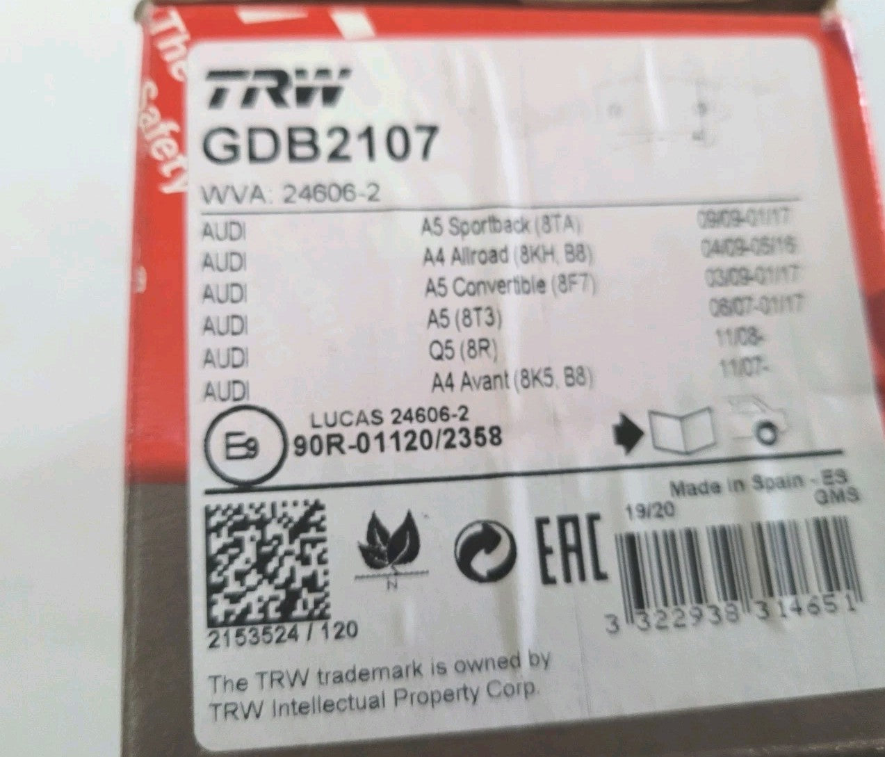 Jeu De Plaquettes TRW Audi Volkswagen Skoda Fiat GDB2107 (#AUT106)