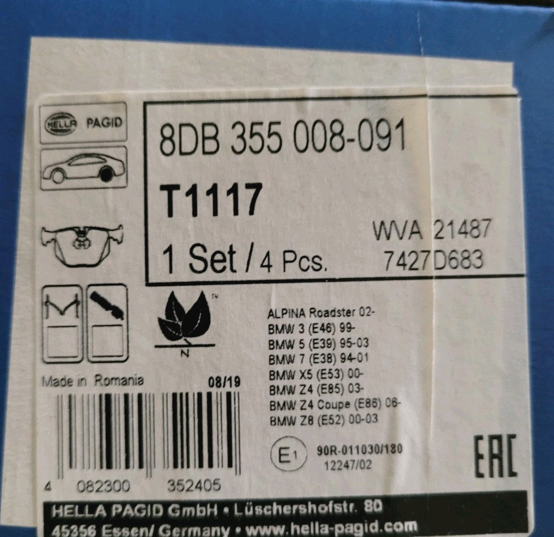 Plaquettes Neuf Arrière HELLA Wva21487 Bmw E46 E39 E38 E53 Z4 (#AUT205)