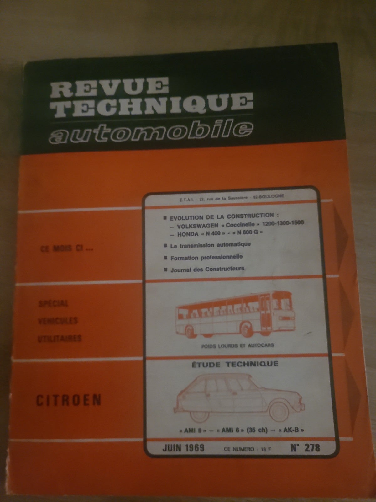 RTA Revue Technique Automobile Citroën Special Utilitaires  1969 (Liv247)