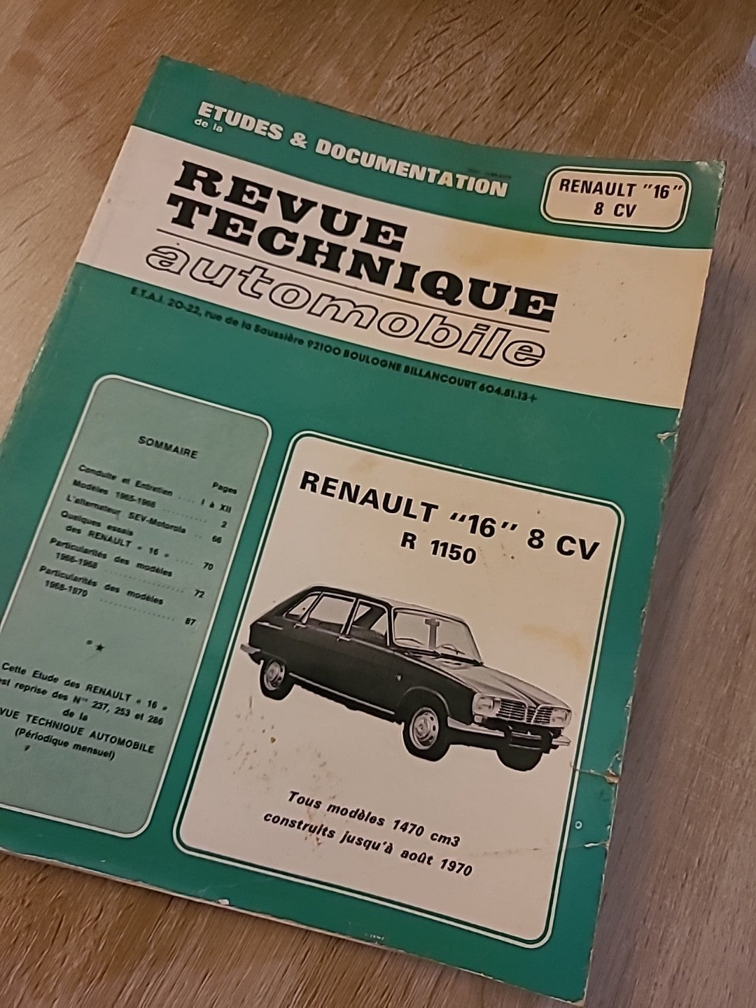 Revue Technique RENAULT 16 8cv R1150 RTA de 99 pages (Liv69)