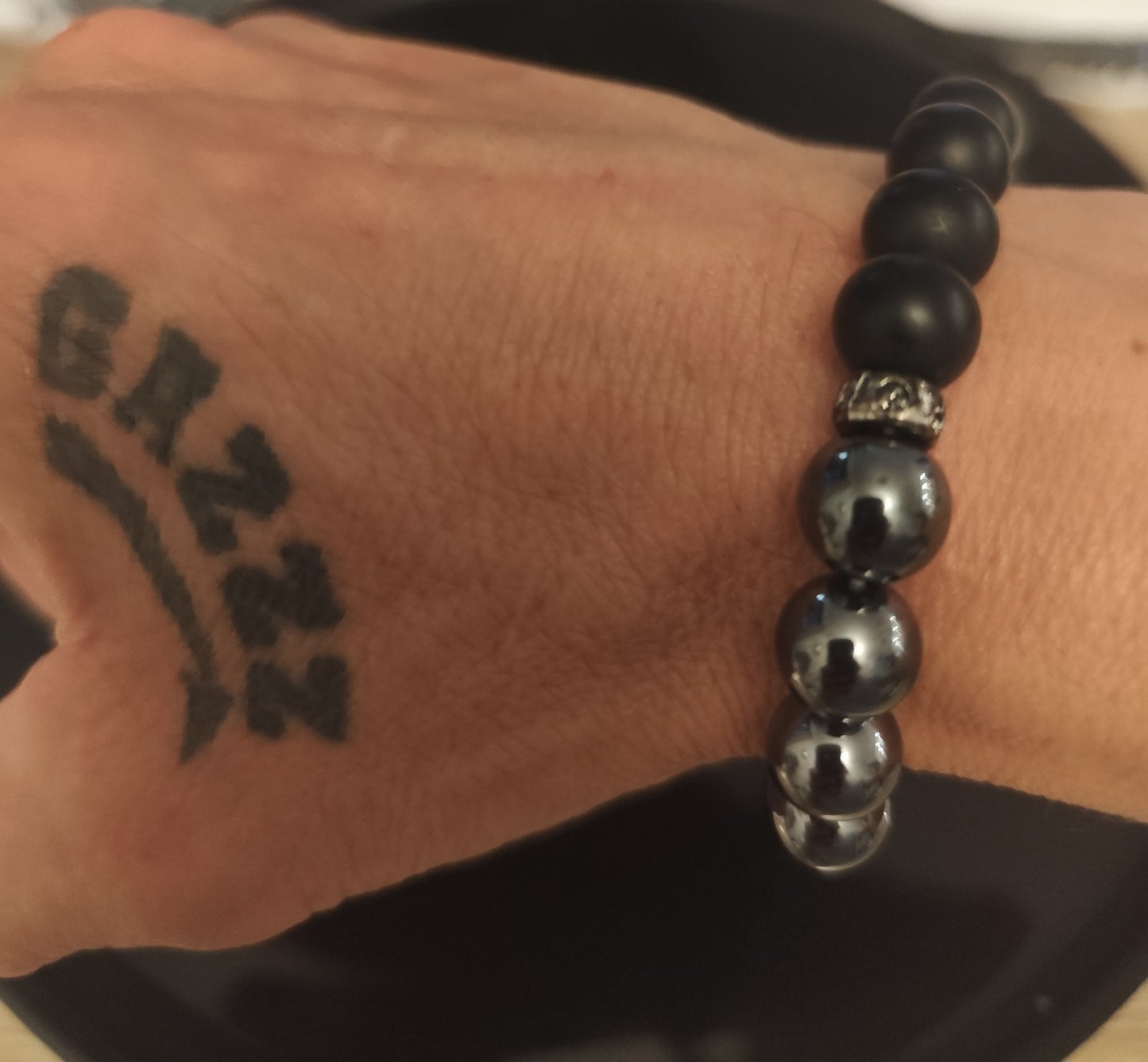 Bracelet En Hématite Onyx Perles 10mm L20cm Extensible Solide Mixte (Min28)