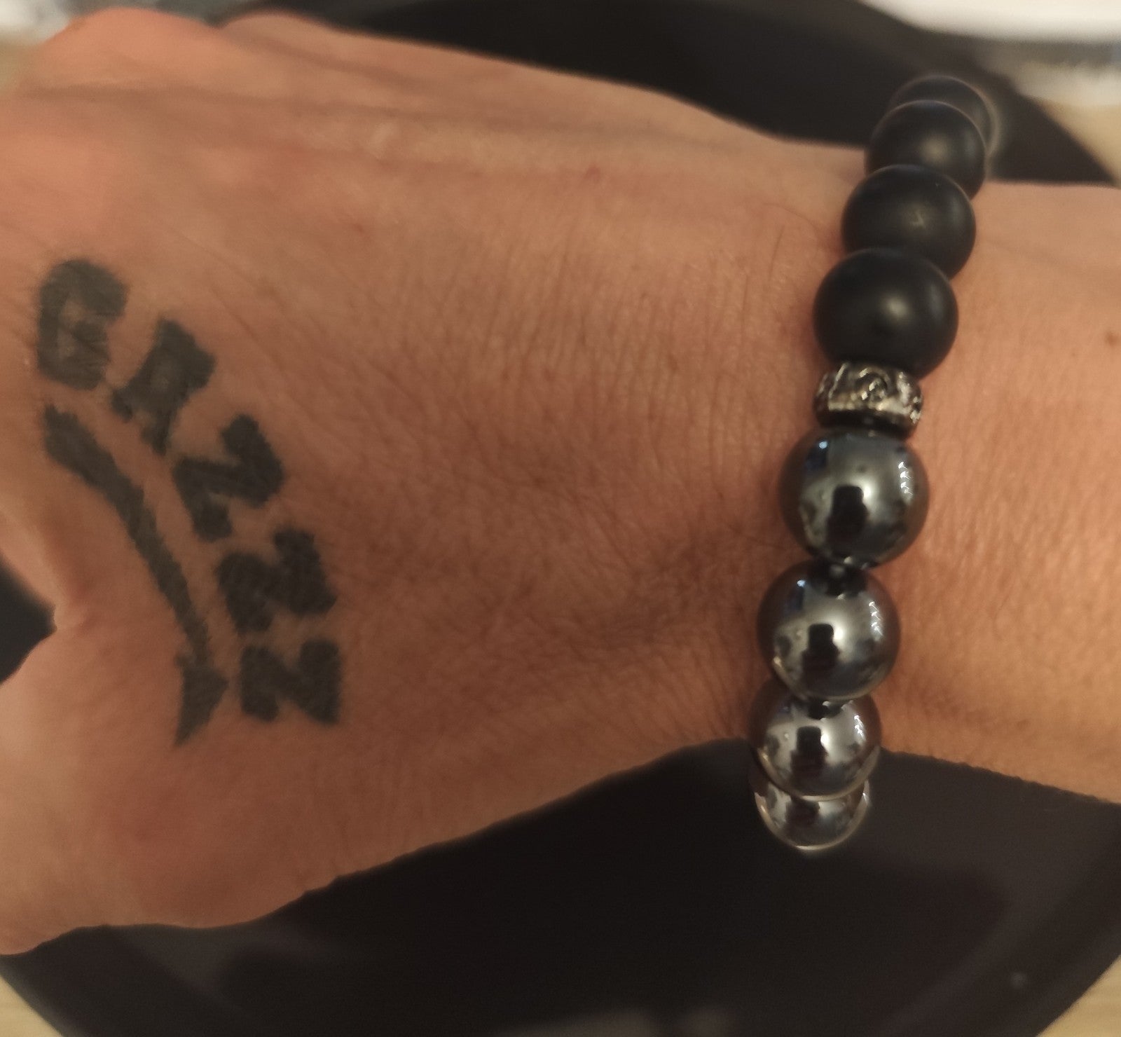 Bracelet En Hématite Onyx Perles 10mm L20cm Extensible Solide Mixte (Min28)