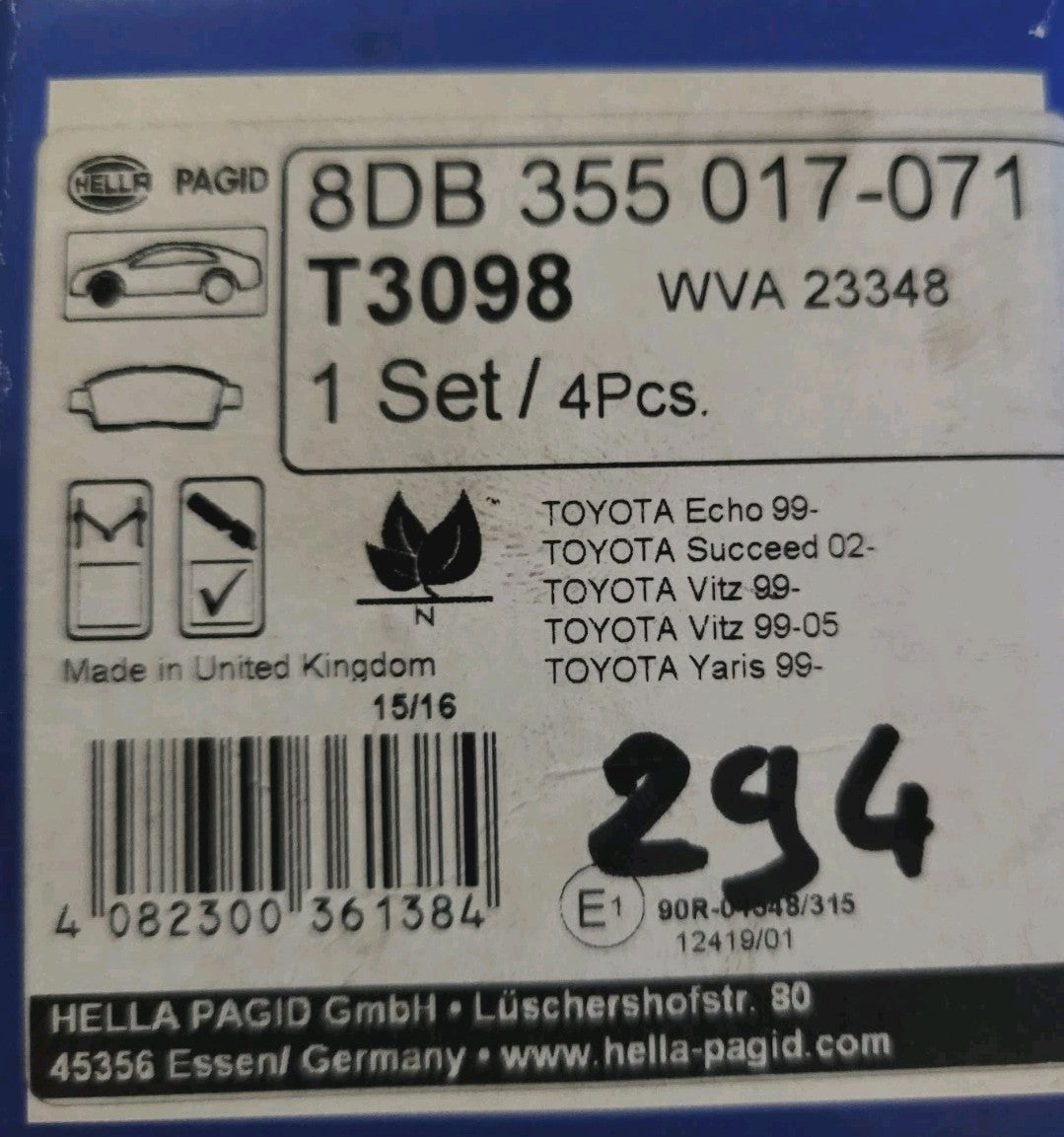 Jeu Plaquettes Av NEUF TOYOTA YARIS 99...  4082300362053 (#AUT294)