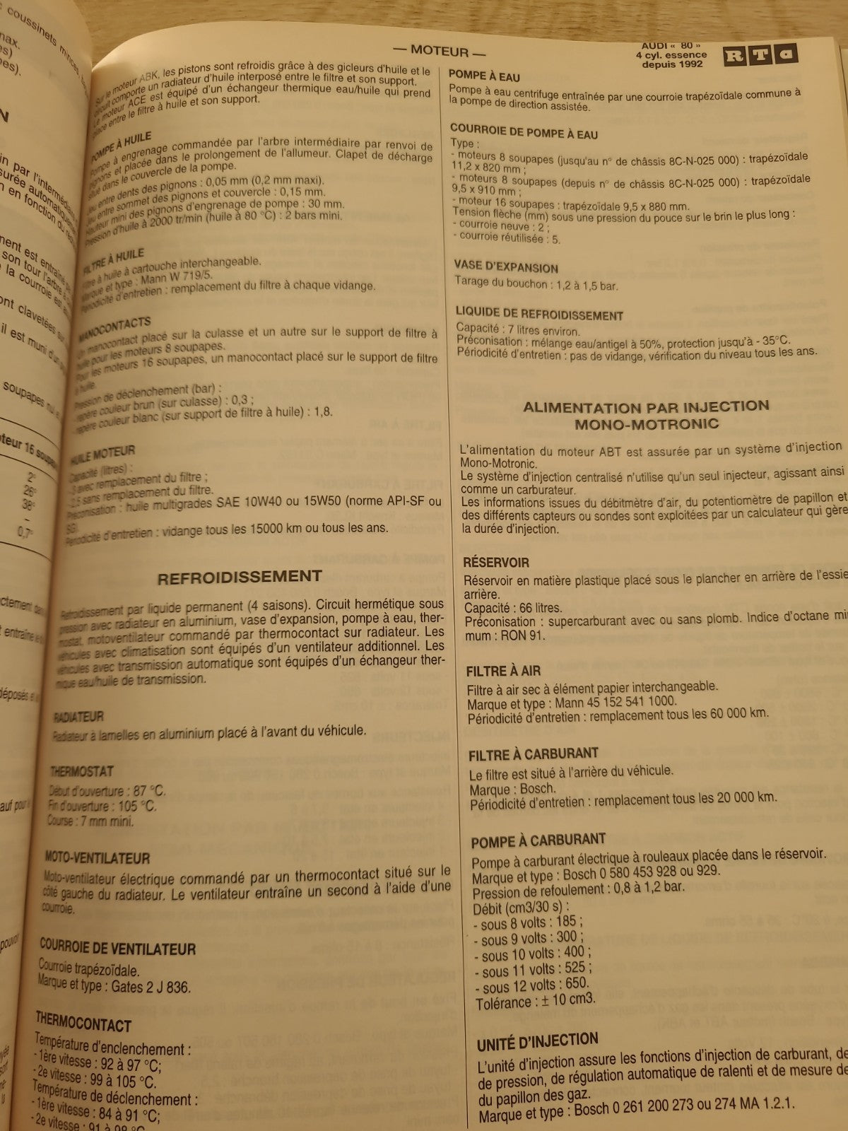 RTA Revue Technique Automobile Audi 80 Essence 1993 (Liv199)