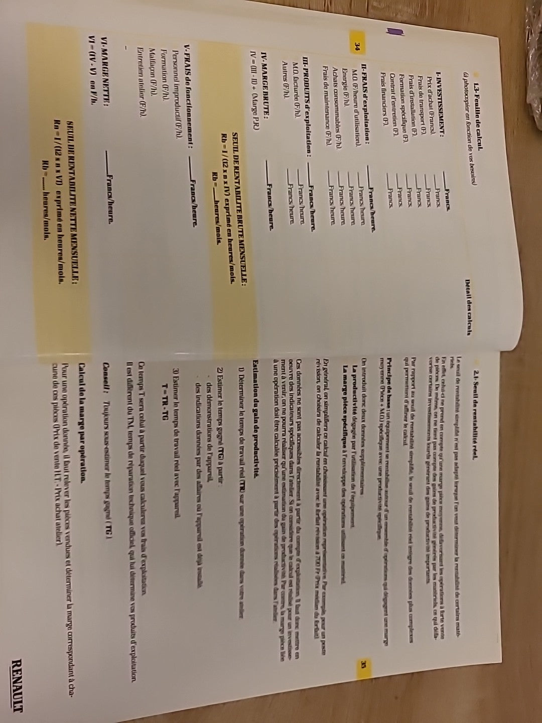 Collector Manuel organisation atelier RENAULT 1998 Gestion Matériel... (Liv116)