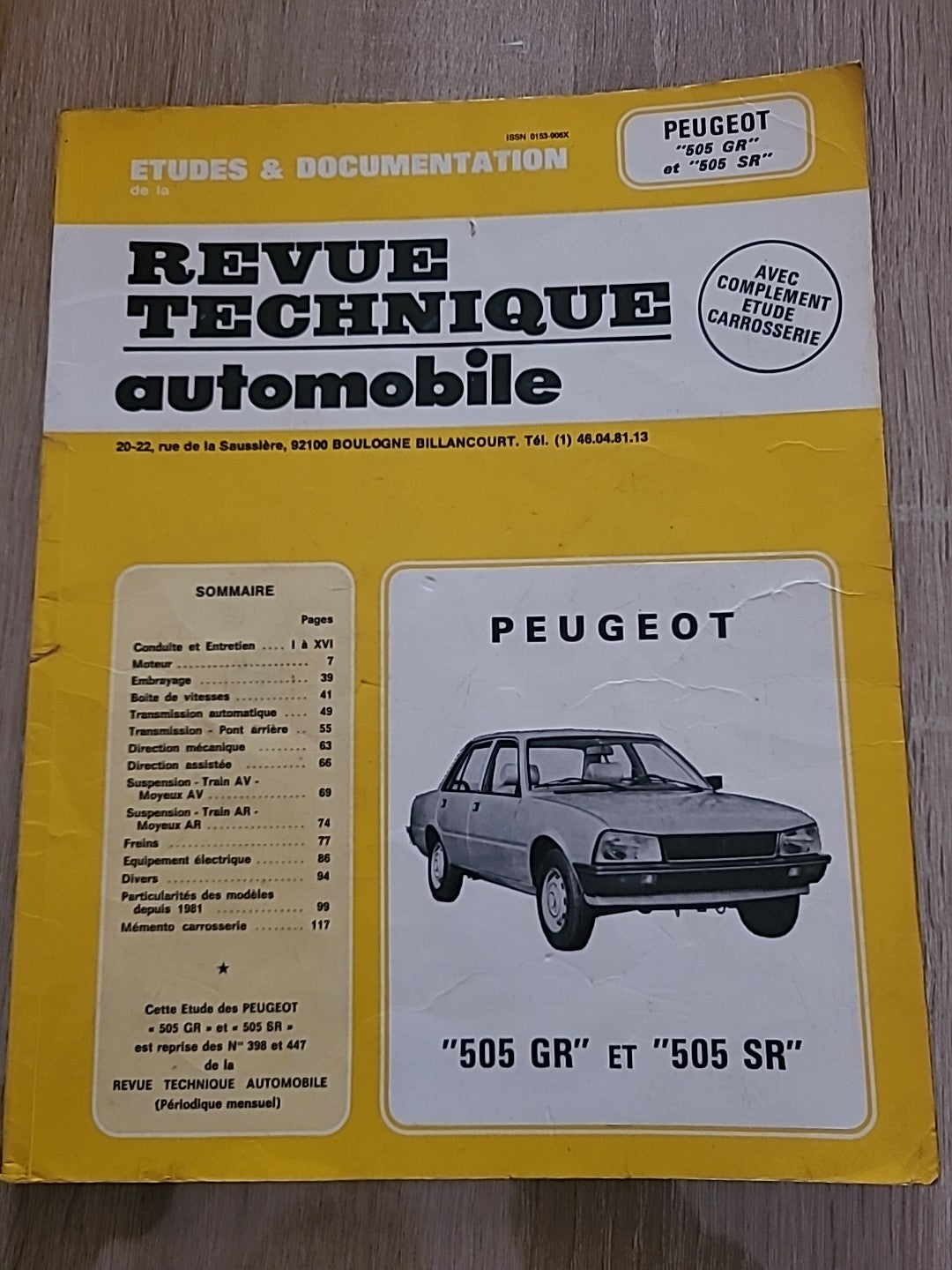 Revue Technique PEUGEOT 505 Gr Sr RTA de 123 pages (Liv40)