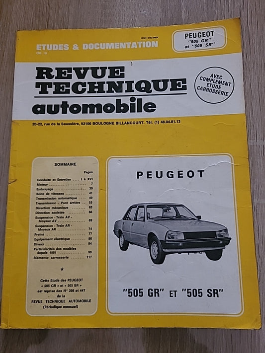 Revue Technique PEUGEOT 505 Gr Sr RTA de 123 pages (Liv40)