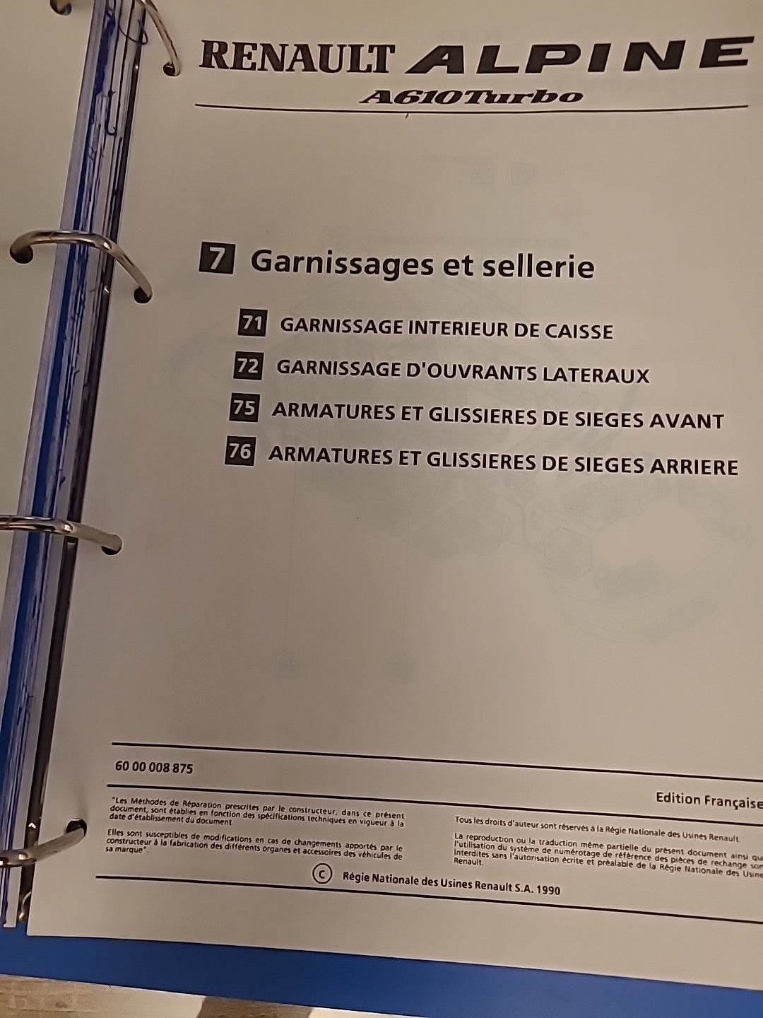 Classeur Collector MR298 ALPINE A 610 TURBO RENAULT 60 008 864 (Liv111)