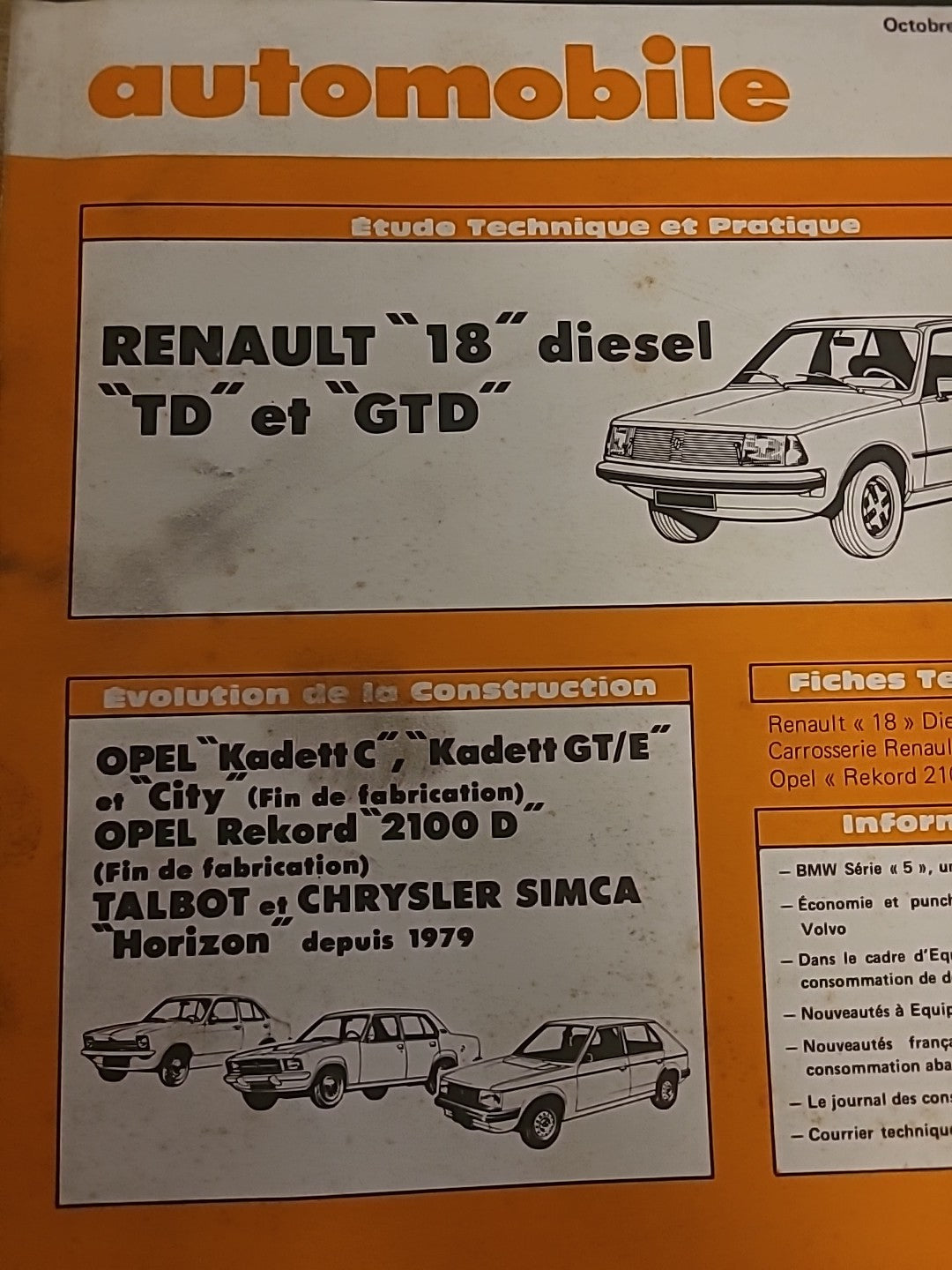 Revue Technique Auto Renault 18 Diesel TD GTD RTA de 168 pages (Liv99)