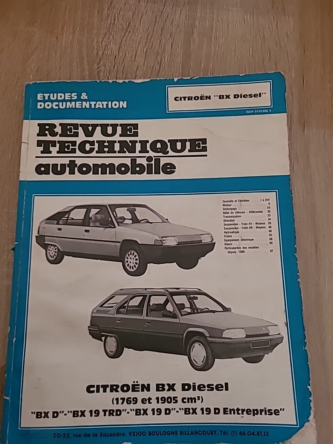 Revue Technique CITROEN BX Diesel RTA de 89 pages (Liv63)