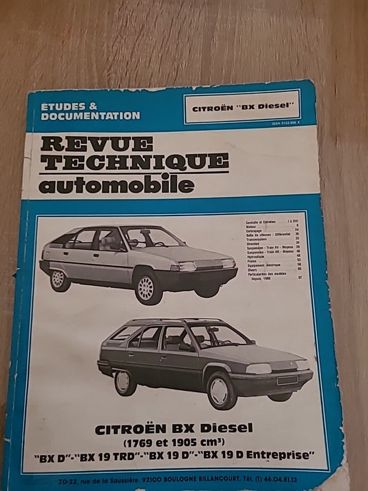 Revue Technique CITROEN BX Diesel RTA de 89 pages (Liv63)