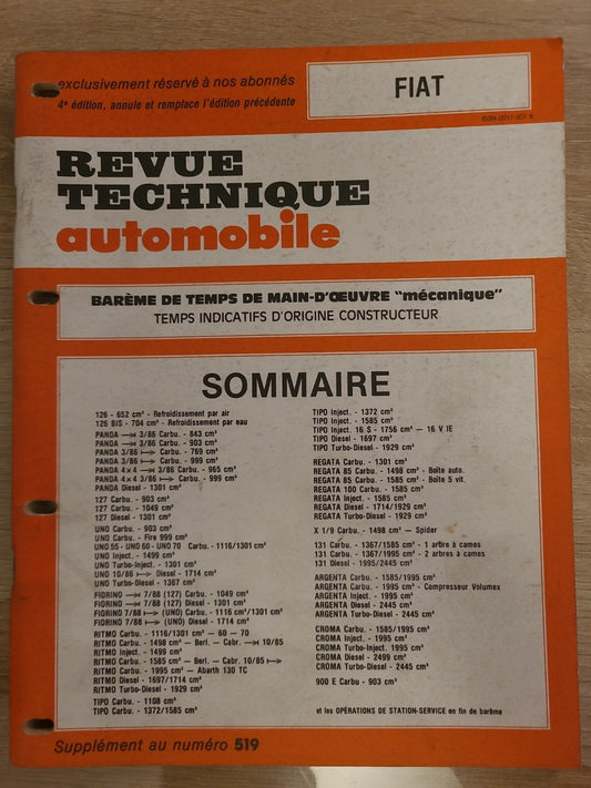 Baremes Temps Revue Technique Automobile FIAT  Collector 1990 (Liv151)