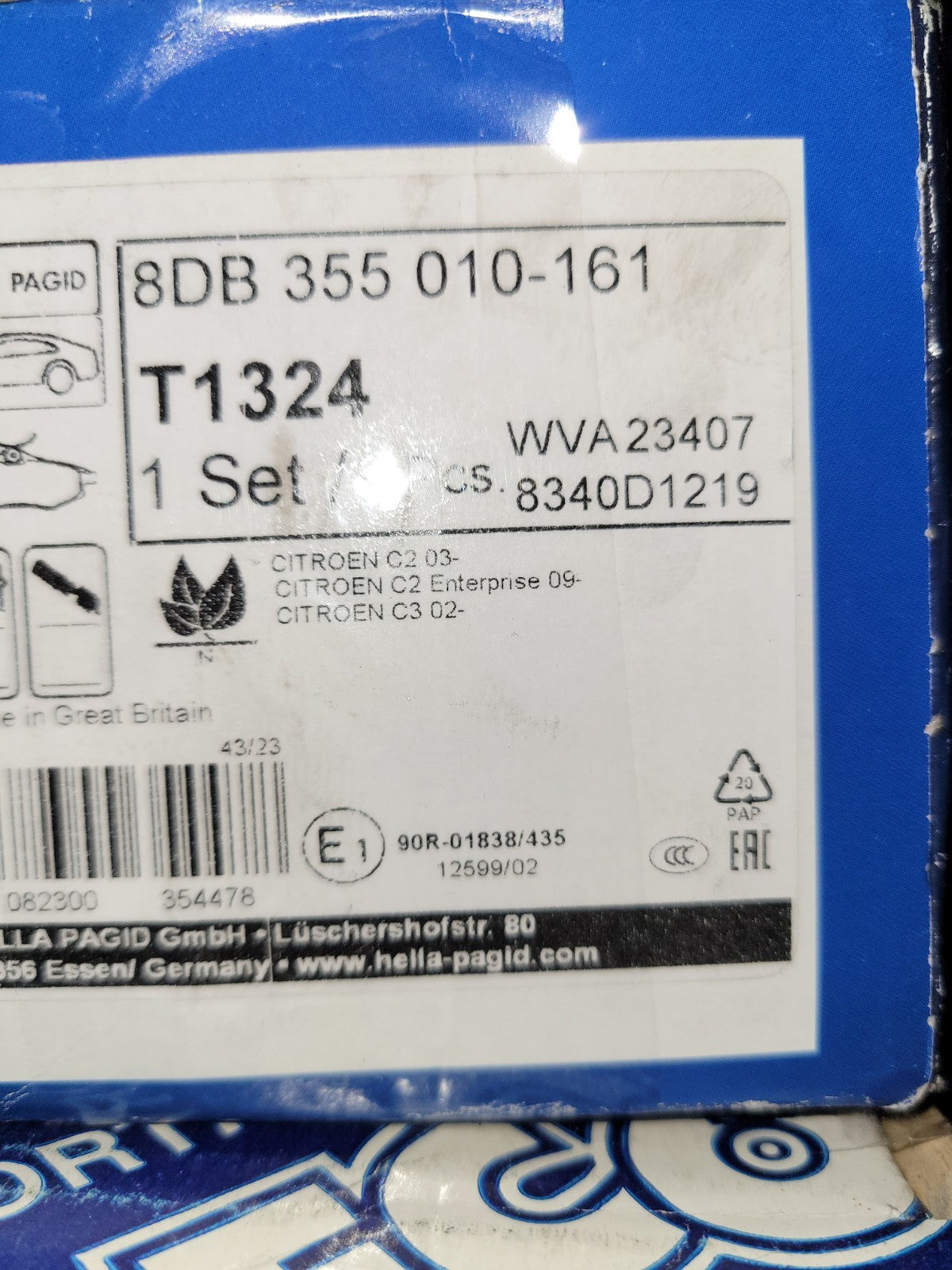Plaquettes Neuf Avant HELLA Wva23407 Citroën Peugeot C2 C3 (#AUT206)