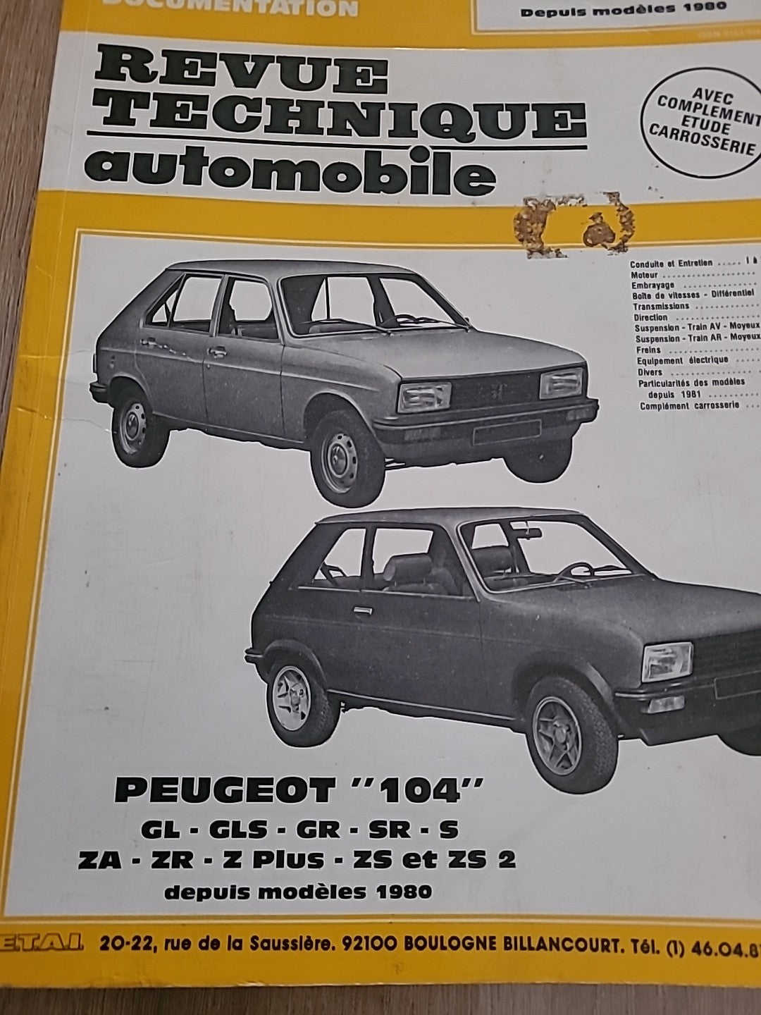 Revue Technique PEUGEOT 104 RTA de 129 pages (Liv30)