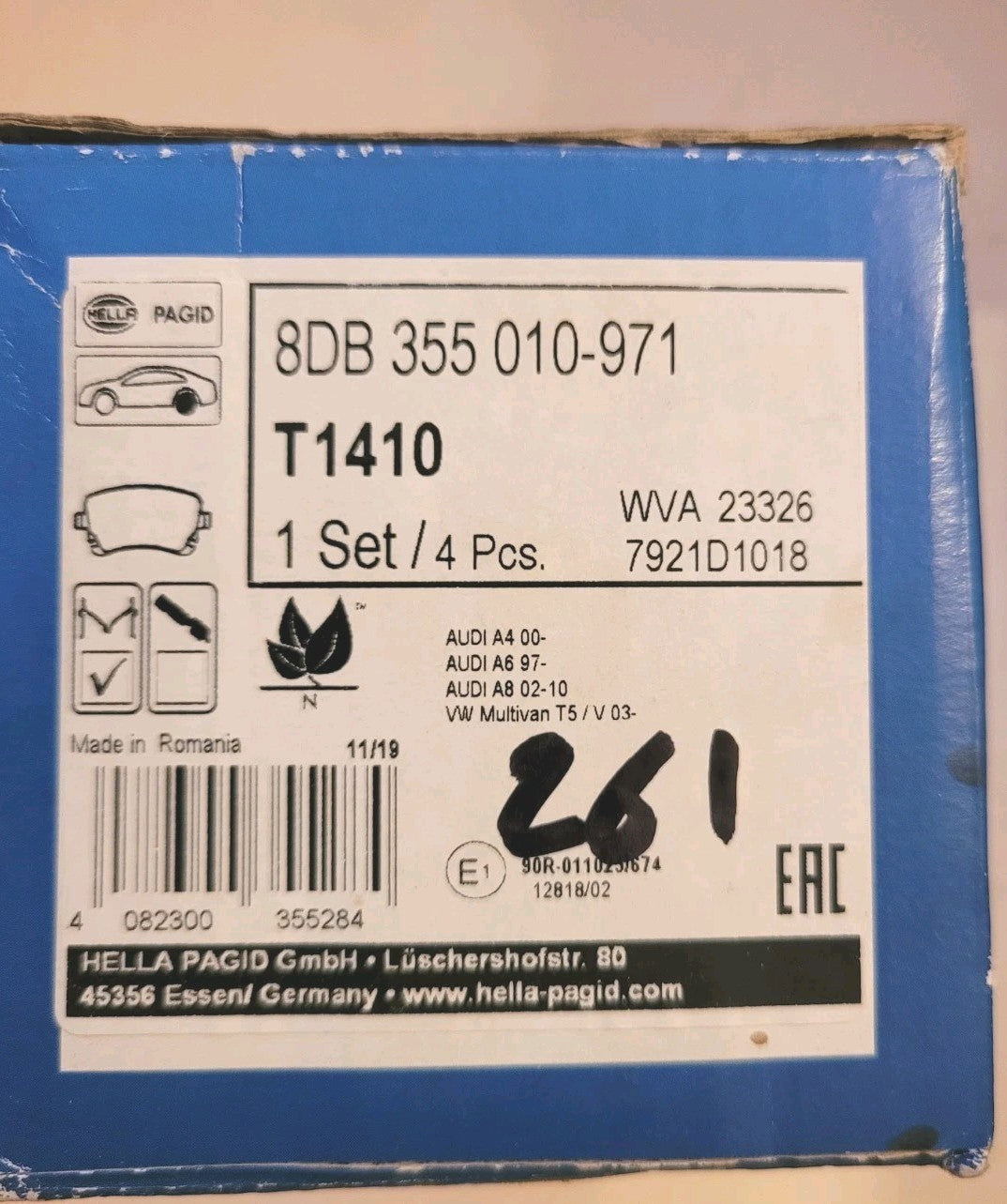 Jeu Plaquettes NEUF Ar Volkswagen Audi A4 A6 A8 T5 4082300355284 (#AUT261)
