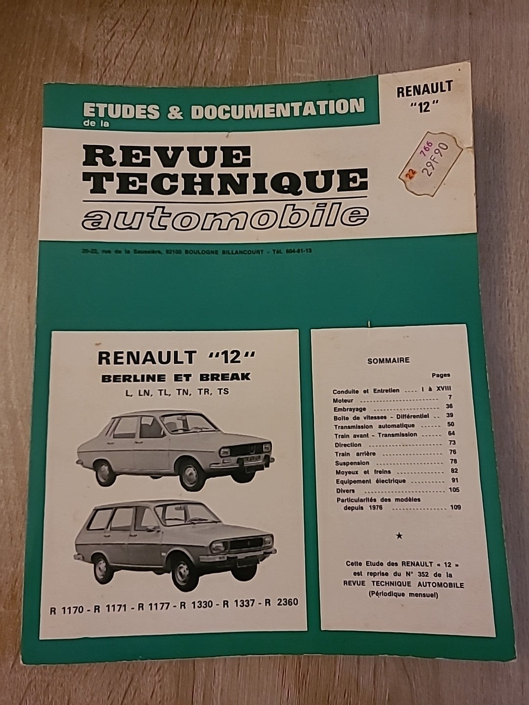 Revue Technique RENAULT 12  RTA de 118 pages (Liv67)