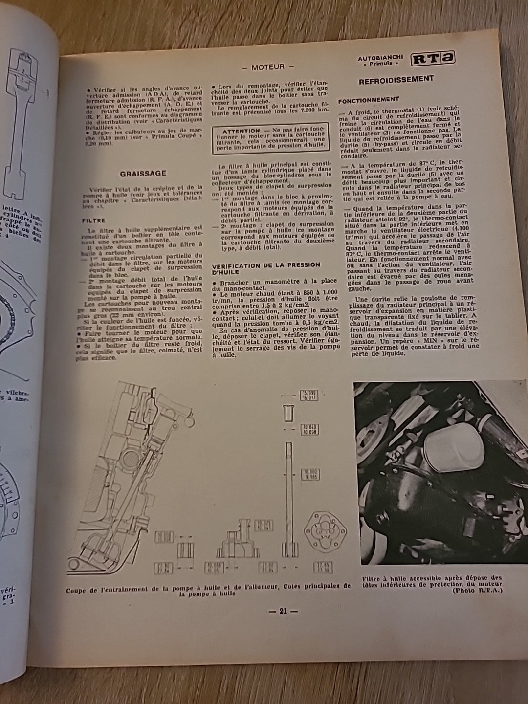Revue Technique Auto AUTOBIANCHI PRIMULA RTA de 60 pages (Liv81)