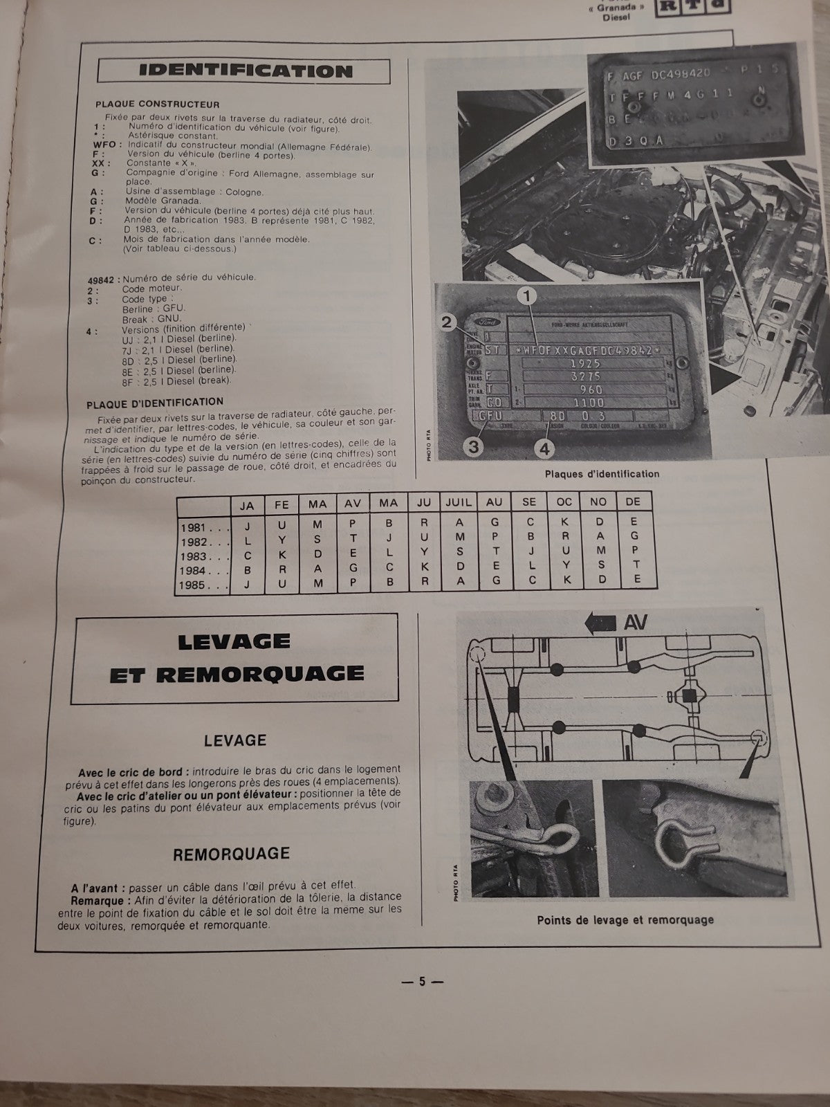 RTA Revue Technique Automobile Ford Granada Diesel 1984 (Liv158)
