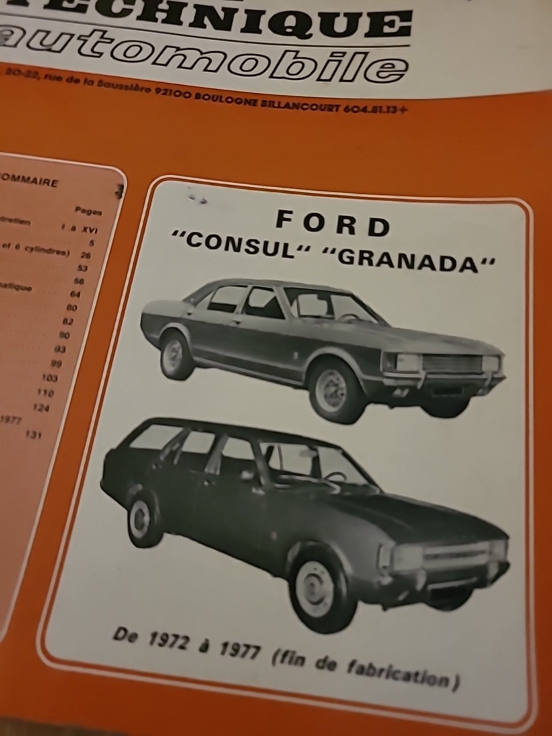 Revue Technique Auto FORD CONSUL GRANADA RTA de 151 pages (Liv77)