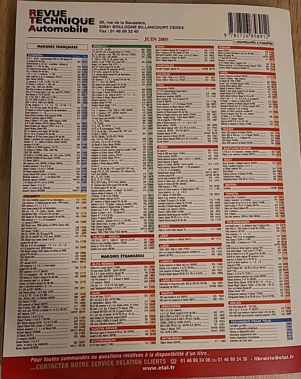 Revue Technique Peugeot 406 Ph1/2 Depuis 10/1995 RTA de 281 pages (Liv2)