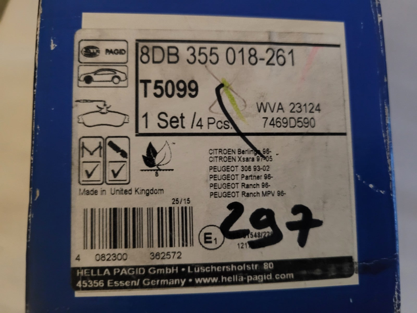 Jeu Plaquettes Av NEUF Peugeot Citroën Xsara 306 Partner 4082300362572 (#AUT297)