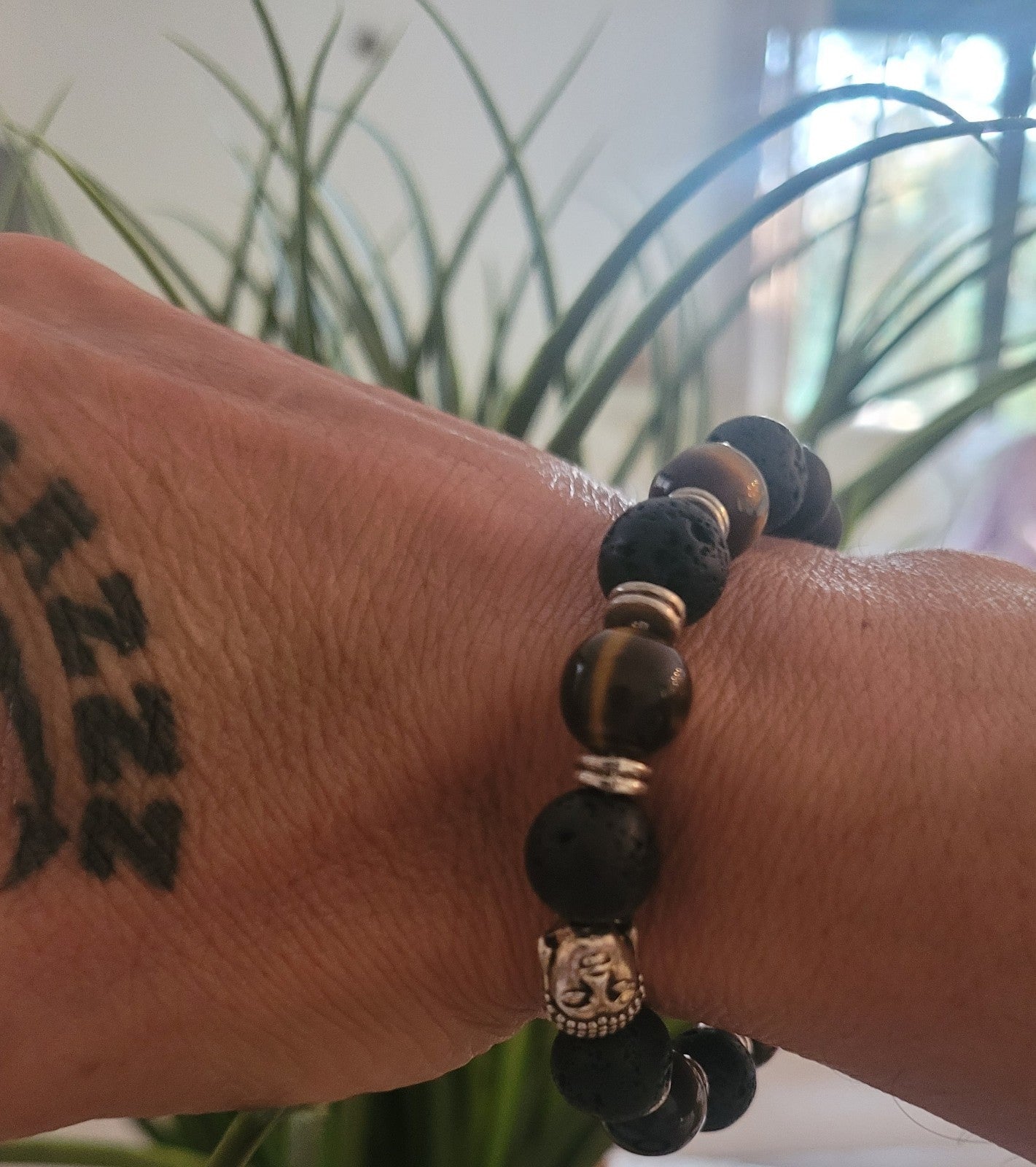 Bracelet Extensible Œil De Tigre Lave Onyx 22cm Solide (Min6)