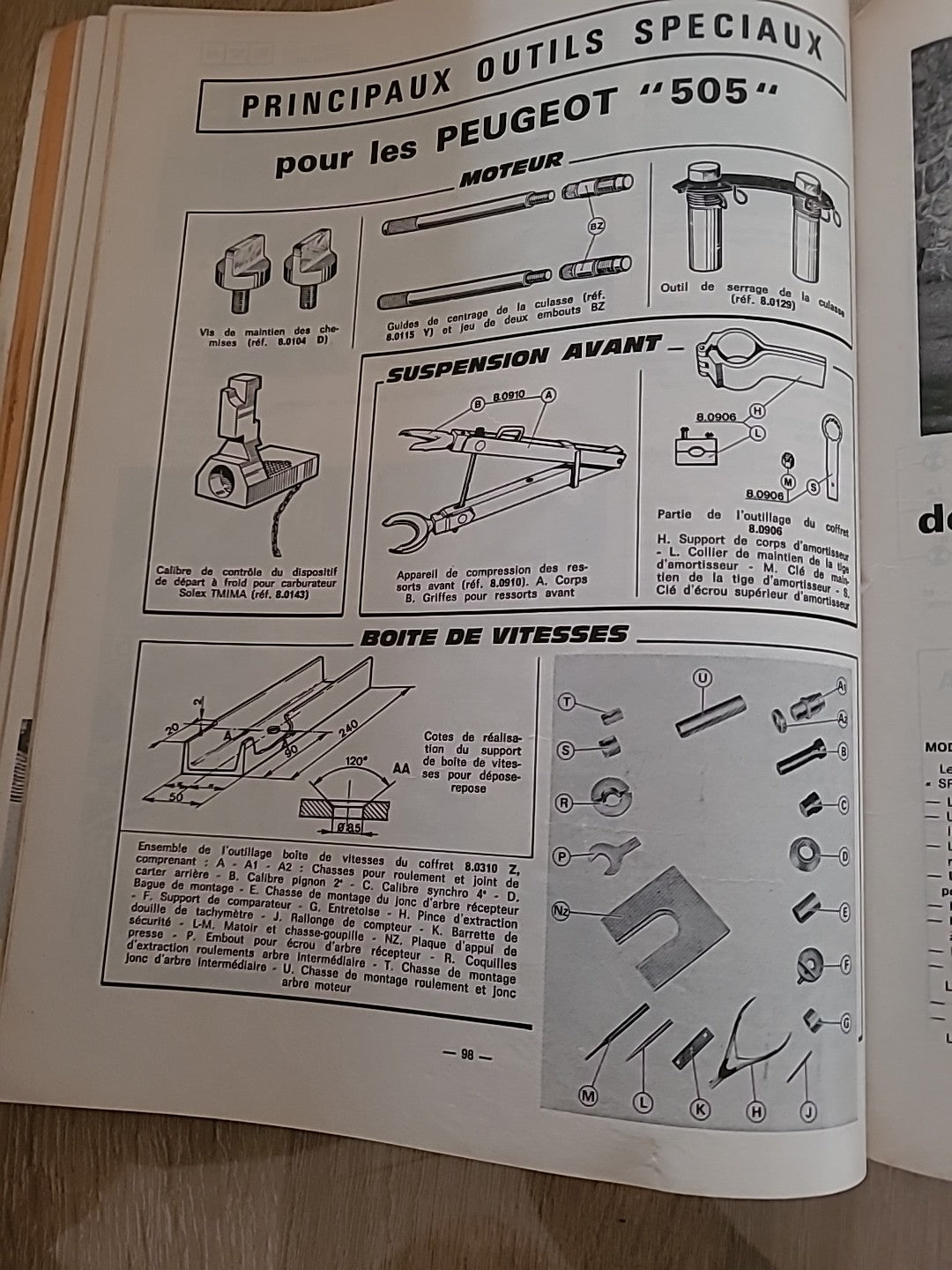Revue Technique PEUGEOT 505 Gr Sr RTA de 123 pages (Liv40)
