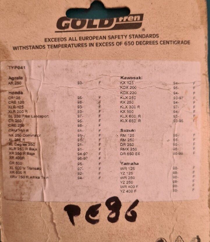 Plaquettes de freins  cr xr yz... voir fiche détail sur photo 2 (code PE86)